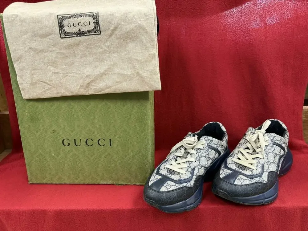 Gucci GG Rhyton Beige Blue Supreme Monogram Sneakers EU 41/ Gucci 7 /US 7.5